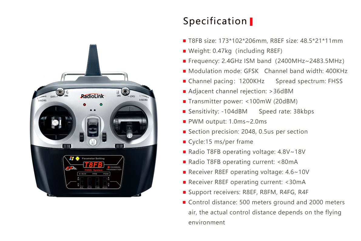 Radiolink T8FB(BT)+R8EF 2.4GHz 8CH Transmitter & Receiver